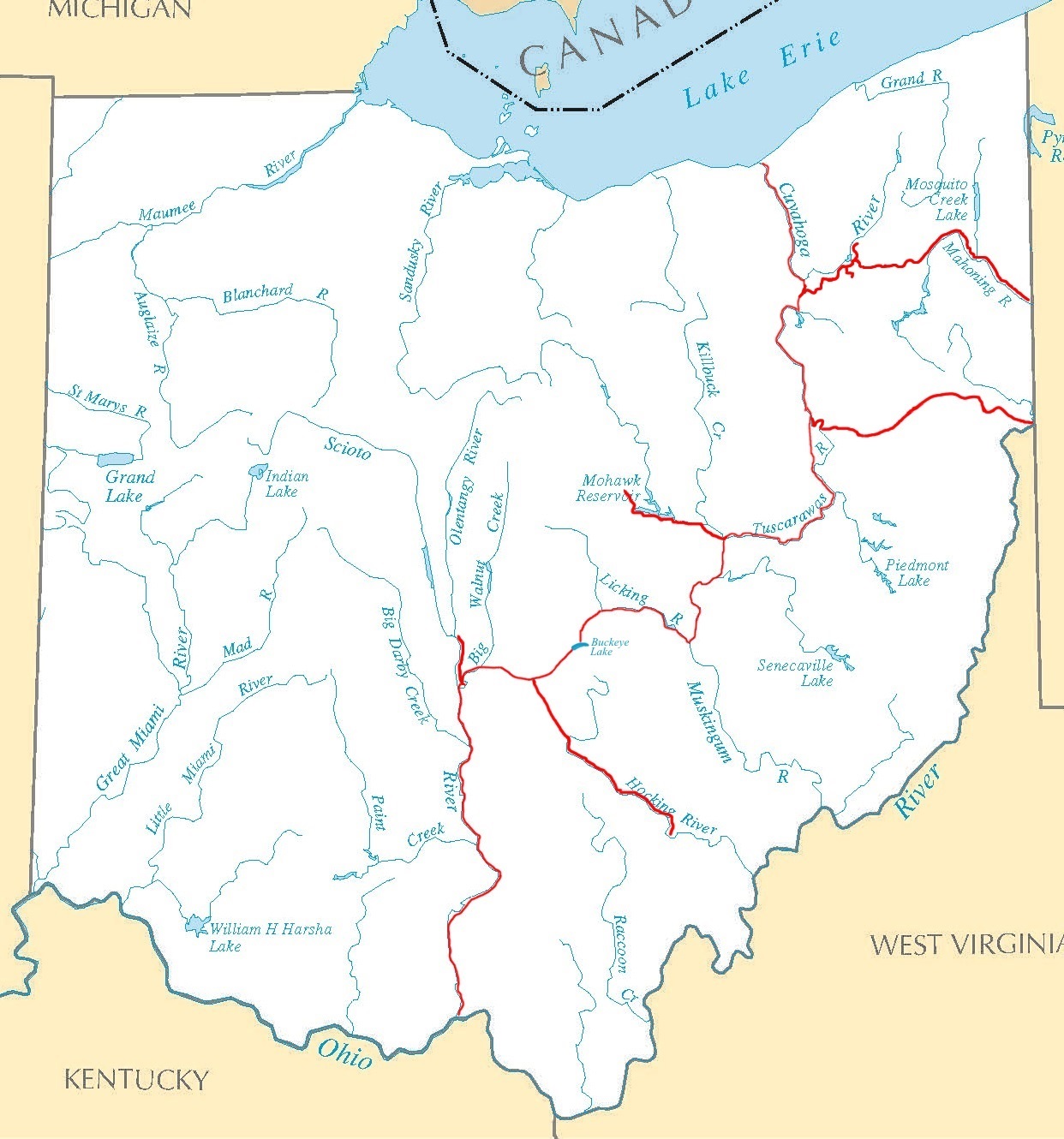 Ohio and Erie Canal system map